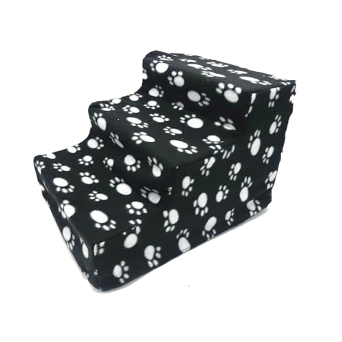 MIOTEQ Hundetreppe, Treppe fürs Bett – rutschfeste Haustiertreppe for kleine Hunde und Katzen, 3-stufige Hunderampe for Sofa mit abnehmbarem Bezug, 45 x 35 x 30 cm (Color : Black) von MIOTEQ