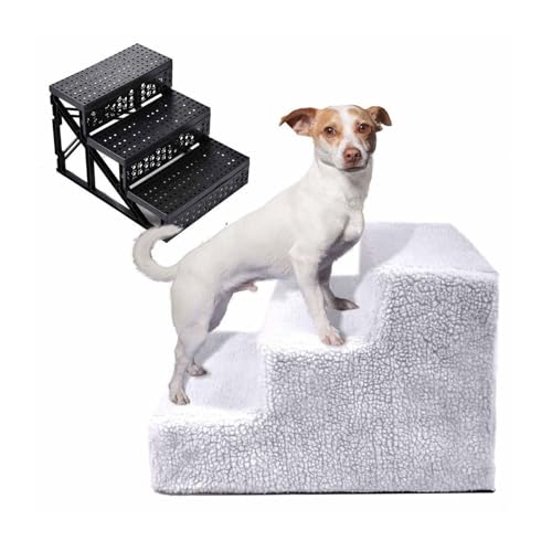 MIOTEQ Hundetreppe for Hochbett, 3-Stufen-Hundetreppe mit waschbarem Bezug for Bett, Sofa, tragbare rutschfeste Haustierleiter, 45 x 35 x 30 cm (Color : White) von MIOTEQ