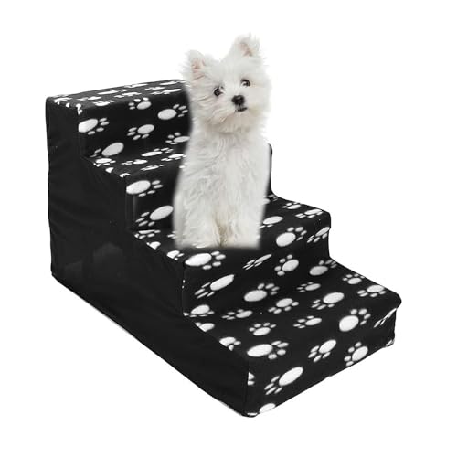 MIOTEQ Hundetreppe for Hochbettsofa, 4-Stufen-Hundetreppe for kleine Hunde, rutschfeste Haustierleiter mit waschbarem Bezug und Reißverschlussbezug for verletzte Hunde und Katzen (Color : Black) von MIOTEQ
