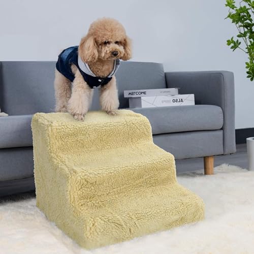 MIOTEQ Hundetreppe fürs Bett, Hundetreppe aus Kunststoff mit waschbarem, rutschfestem Bezug, stabile 3-Stufen-Haustiertreppe for Hunde und Katzen bis zu 22,7 kg (Color : Yellow) von MIOTEQ
