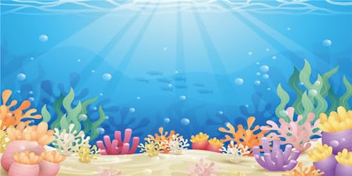 MIRRORANG 120x50cm Aquarium Terrarium Hintergrund Cartoon Unterwasser Blau Meer Bunte Koralle Fisch Tank Hintergrund Vinyl von MIRRORANG