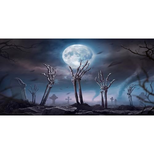 MIRRORANG 180x46cm Dunkler, gruseliger Aquarium Hintergrund, Vollmond, Grabstein, Horrornacht, Halloween, Vinyl, langlebiger Aquarium Hintergrund von MIRRORANG