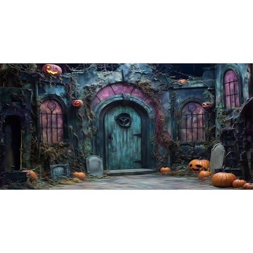 MIRRORANG 180x46cm Gruseliger Aquarium Hintergrund mit Kürbislaterne, Friedhof, Gruselhaus, Halloween, langlebiger Vinyl Aquarium Hintergrund von MIRRORANG