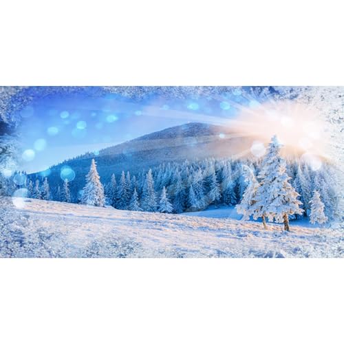 MIRRORANG 180x61cm Winter, verschneiter Wald, Berge, Aquarium Hintergrund mit Sonnenschein, Kiefern, Aquarium Dekorativer Hintergrund aus Vinyl von MIRRORANG
