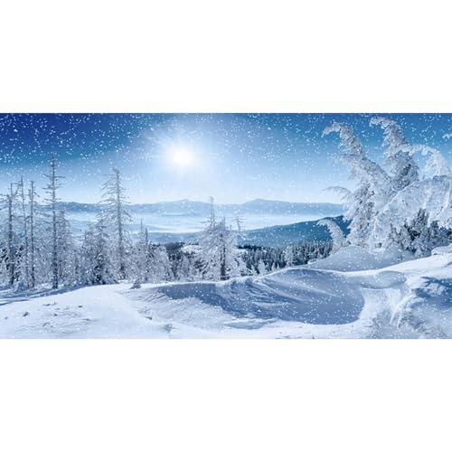 MIRRORANG 61x41cm Aquarium Hintergrund Winter mit fallendem Schnee, natürliche Landschaft, Sonne, schneebedeckter Wald, Berge, Aquarium Hintergrund, Vinyl von MIRRORANG