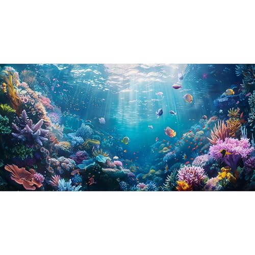 MIRRORANG 76x30cm Bunter Unterwasserwelt, tropischer Aquarium Hintergrund, Fische, Sonnenlicht, Korallenriff, blaues Meer, Vinyl Aquarium Hintergrund von MIRRORANG