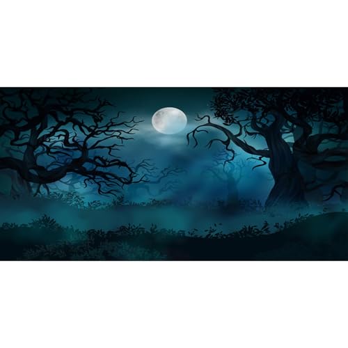 MIRRORANG 76x30cm Schwarzer, gruseliger Aquarium Hintergrund mit Ästen, Bäumen, Vollmond, Wald, langlebiger Vinyl Aquarium Hintergrund von MIRRORANG