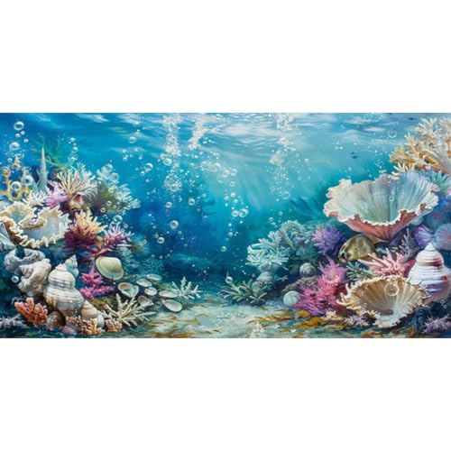 MIRRORANG 91x41cm Blauer Unterwasserwelt Aquarium Hintergrund, Sonnenlicht, Korallenriff, Muschel, Wasserpflanzen, Meer Vinyl Hintergrund für Aquarien von MIRRORANG