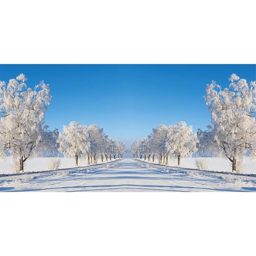 MIRRORANG 91x50cm Naturaler, weißer, verschneiter Landschafts Aquarium Hintergrund, Wintersaison, schneebedeckte Straße, Wald, Aquarium Hintergrund, Vinyl von MIRRORANG