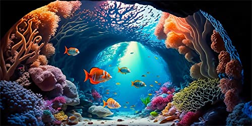 MIRRORANG 91x50cm Unterwasser-Aquarium Hintergrund Tropisch Bunte Korallen Fischhöhle Unterwasserwelt Aquarium Hintergrund von MIRRORANG