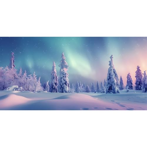MIRRORANG 91x50cm Winter, Aurora, verschneite Landschaft, Aquarium Hintergrund, Schnee, Kiefern, Wald, dekorativer Aquarium Hintergrund, Vinyl für saisonale Feiertage von MIRRORANG