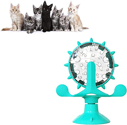 MISETA Windmühle Katzenspielzeug Drehteller Interaktives Katzenspielzeug für Indoor-Katzen Futterspender Katzenspielzeug mit Saugnapf (Farbe: Blau) von MISETA