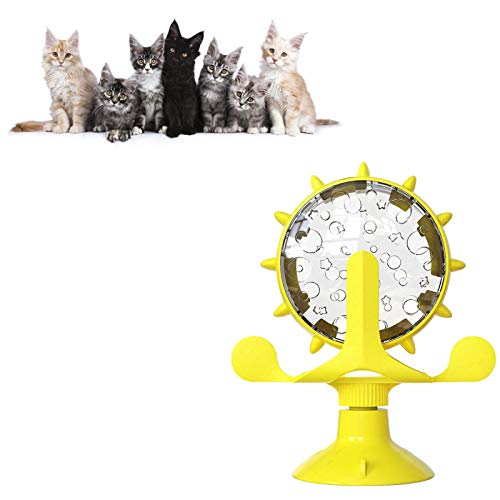 MISETA Windmühle Katzenspielzeug Drehteller Interaktives Katzenspielzeug für Indoor-Katzen Futterspender Katzenspielzeug mit Saugnapf (Farbe: Gelb) von MISETA