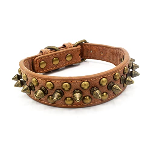 Nieten Choker Halsband Haustierbedarf Haustier Hundehalsband Nieten Hundehalsband Seil Mittel und Groß Grau Haustier Nieten Halsband (Farbe: Braun, Größe: L) von MISETA