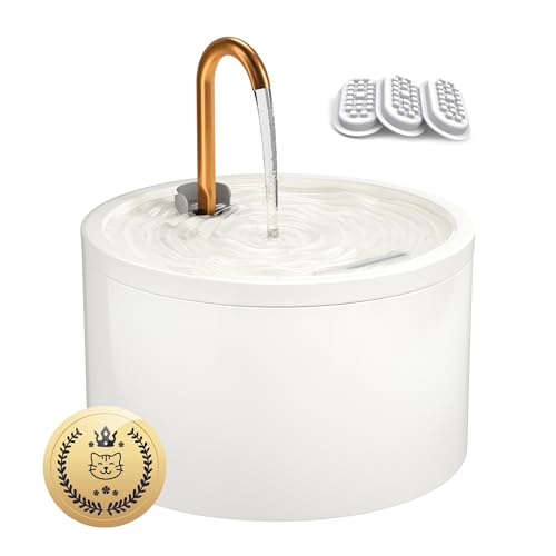 MISFANS Keramik Katze Wasserbrunnen, 2.1L/2,012.8 g Haustier Brunnen, Automatischer Keramik Trinkbrunnen für Katzen, Wasserbrunnen Innen mit Ultra-leiser Pumpe und Filter & Schwamm (Weiß) von MISFANS