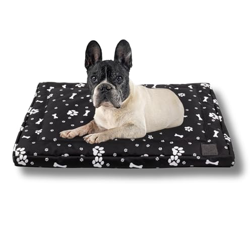 Hundebett Waschbar 70x50cm, Schwarz mit Muster - Komfortables und Hochwertiges Dog Bed für Hunde - Schlafplätze & Möbel für Hunde, Robuste und Pflegeleichte Hundematte für den Alltag in Innenräumen von MISIOO