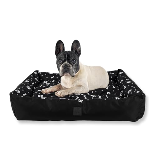 MISIOO Hundebett Kleine Hunde 75x55cm - Waschbares und Bequemes Hundebett, Schwarz mit Muster - Komfortables und Pflegeleichtes Dog Bed für Kleine Hunde und Haustiere - Ideal für Zuhause Pet Zen von MISIOO