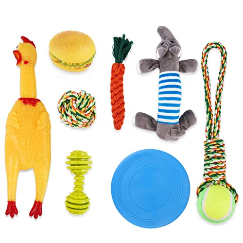 MISNODE 8-teiliges Quietschendes Plüschspielzeug für Hunde für Drinnen und Draußen, Langlebiges Plüsch-Hundespielzeug, Bissfestes, Quietschendes Haustier-Kauspielzeug, Backenzahnputzen, Ausgestopftes von MISNODE