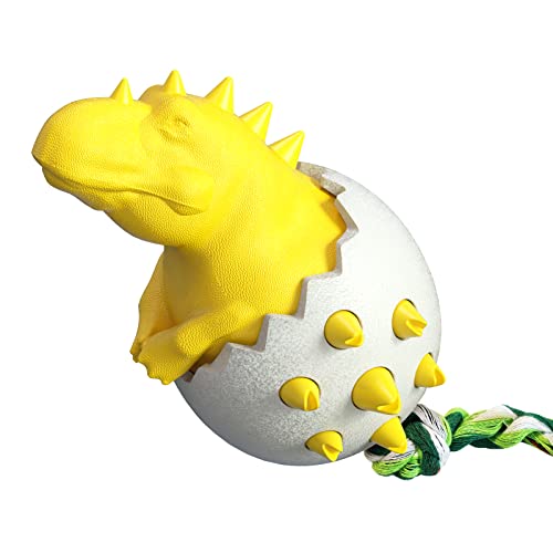 MISNODE Dinosaurier-Ei Kauspielzeug für aggressive Kauer, gelbes Hundespielzeug, hilft bei der Reinigung der Zähne, interaktives Dinosaurier-Hundespielzeug für kleine, mittelgroße und große Rassen von MISNODE