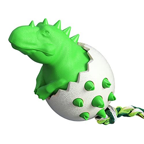 MISNODE Dinosaurier-Ei Kauspielzeug für aggressive Kauer, grünes Hundespielzeug, hilft bei der Reinigung der Zähne, interaktives Dinosaurier-Hundespielzeug für kleine, mittelgroße und große Rassen von MISNODE