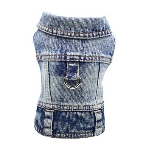 Hunde-Jeansjacke Hundejacke, cooler blauer Jeansmantel für kleine, mittelgroße Mädchen, Jungen, Welpen, Kleidung, Komfort-Reversgeschirr, Weste mit D-Ring für Leine Hunde-Jeansjacke Hundejacke, cooler blauer Jeansmantel für kleine, mittelgroße Mädchen, Jungen, Welpen, Kleidung, Komfort-Reversgeschirr, Weste mit D-Ring für Leine von MISS PET