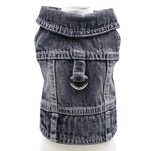 Welpenkleidung für kleine Hunde und Jungen, klassischer Western-Denim-Hundemantel, Hunde-Jeansjacke mit D-Ring, Haustier-Kostüm, kühlendes Geschirr, Weste zum Spazierengehen, Schwarz, Größe M von MISS PET