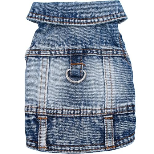 Welpenkleidung für kleine Hunde und Jungen, klassischer Western-Denim-Hundemantel, Hunde-Jeansjacke mit D-Ring, Haustier-Kostüm, kühlendes Geschirr, Weste zum Spazierengehen (Blau, L) von MISS PET