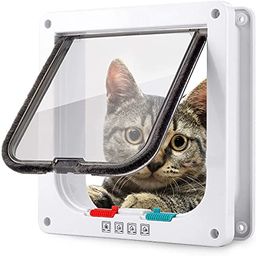 MISSFOX Katzenklappe Hundeklappe mit 4 Wege Magnet-Verschluss, Wetterfeste Hundetür Katzentür mit Tunnel, Haustierklappe für Katzen und Kleine Hunde (19x19.7x2cm, Weiß) von MISSFOX