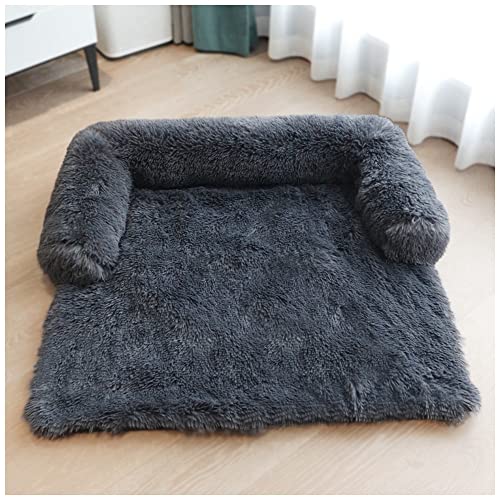 Flauschige Plüsch Hundebetten Katzenbett, Hundebett Couch für Sofaschutz, Hundematte, Haustierbett für Große Mittelgroße Hunde und Katzen, Hundedecke mit Reißverschluss,B-Grau2,XL(105x93x20cm) von MISSMAO