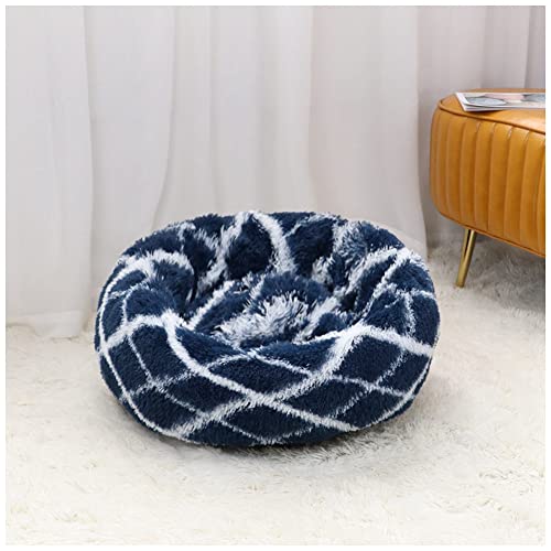 MISSMAO Deluxe-Haustierbett,für Katzen und Hunde, Hundebett Katzenbett Flauschig Rund aus Plüsch Donut Kuscheliges Hundekissen Hundekorb Waschbar,B-Navy,80cm von MISSMAO