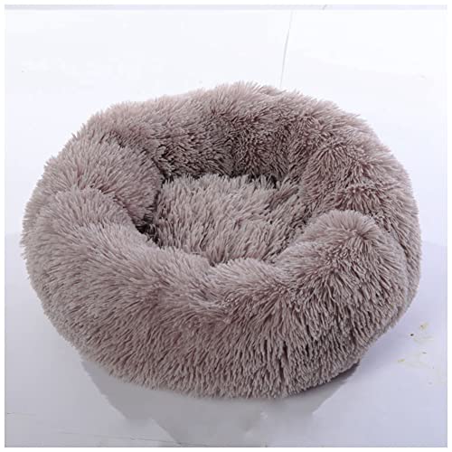 MISSMAO Deluxe-Haustierbett,für Katzen und Hunde, Hundebett Katzenbett Flauschig Rund aus Plüsch Donut Kuscheliges Hundekissen Hundekorb Waschbar,Beige Brown,80cm von MISSMAO