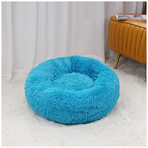 MISSMAO Deluxe-Haustierbett,für Katzen und Hunde, Hundebett Katzenbett Flauschig Rund aus Plüsch Donut Kuscheliges Hundekissen Hundekorb Waschbar,Blau,100cm von MISSMAO