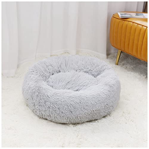 MISSMAO Deluxe-Haustierbett,für Katzen und Hunde, Hundebett Katzenbett Flauschig Rund aus Plüsch Donut Kuscheliges Hundekissen Hundekorb Waschbar,Grau1,120cm von MISSMAO