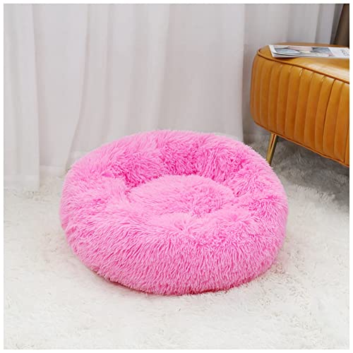 MISSMAO Deluxe-Haustierbett,für Katzen und Hunde, Hundebett Katzenbett Flauschig Rund aus Plüsch Donut Kuscheliges Hundekissen Hundekorb Waschbar,Pink1,70cm von MISSMAO