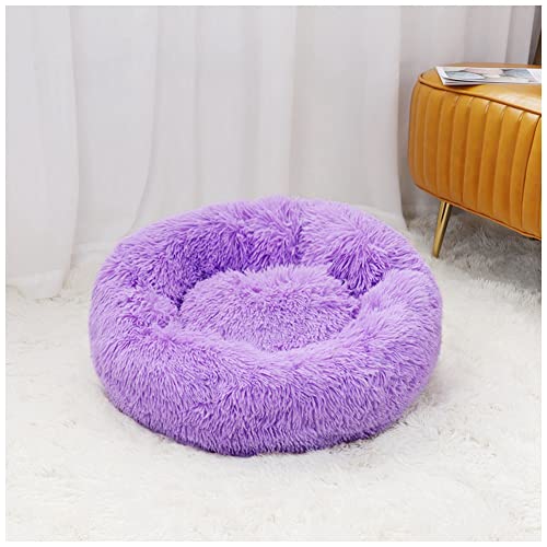 MISSMAO Deluxe-Haustierbett,für Katzen und Hunde, Hundebett Katzenbett Flauschig Rund aus Plüsch Donut Kuscheliges Hundekissen Hundekorb Waschbar,Violett,100cm von MISSMAO