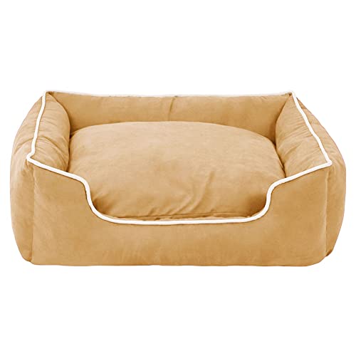 MISSMAO Hundebett für Mittelgroße und Grosse Hunde, Dickes und Flauschiges Hundebett, Waschbar Hundekorb Hundesofa, rutschfeste Hundematte Hundebetten,Khaki,L(80x66x21cm) von MISSMAO