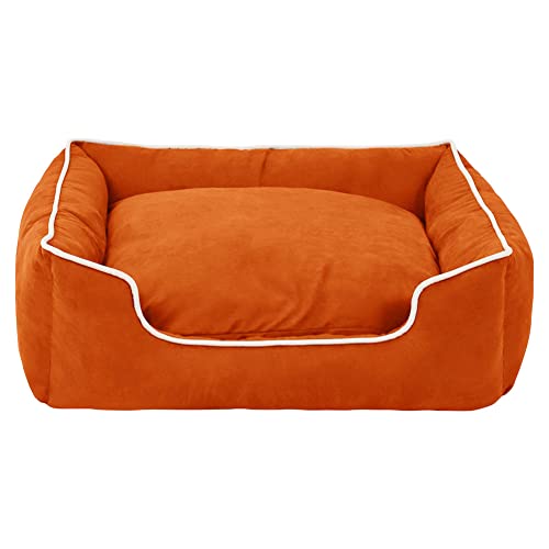 MISSMAO Hundebett für Mittelgroße und Grosse Hunde, Dickes und Flauschiges Hundebett, Waschbar Hundekorb Hundesofa, rutschfeste Hundematte Hundebetten,Orange,L(80x66x21cm) von MISSMAO