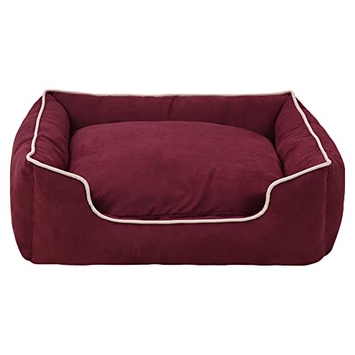 MISSMAO Hundebett für Mittelgroße und Grosse Hunde, Dickes und Flauschiges Hundebett, Waschbar Hundekorb Hundesofa, rutschfeste Hundematte Hundebetten,Weinrot,L(80x66x21cm) von MISSMAO