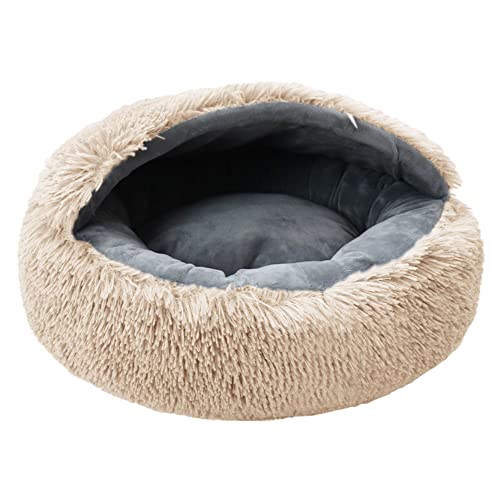 MISSMAO Rundes Katzenbett Tierbett Hundebett, Haustierbett Waschbar Warmes Kissen Flauschig Hundesofa Katzensofa rutschfest für kleine Katzen und Welpen,Beige,One Size(50x50x18cm) von MISSMAO