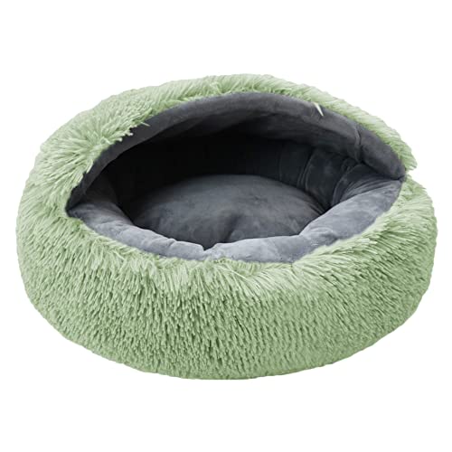 MISSMAO Rundes Katzenbett Tierbett Hundebett, Haustierbett Waschbar Warmes Kissen Flauschig Hundesofa Katzensofa rutschfest für kleine Katzen und Welpen,Grün1,One Size(50x50x18cm) von MISSMAO