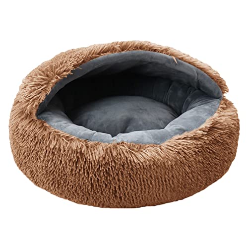 MISSMAO Rundes Katzenbett Tierbett Hundebett, Haustierbett Waschbar Warmes Kissen Flauschig Hundesofa Katzensofa rutschfest für kleine Katzen und Welpen,Khaki,One Size(50x50x18cm) von MISSMAO