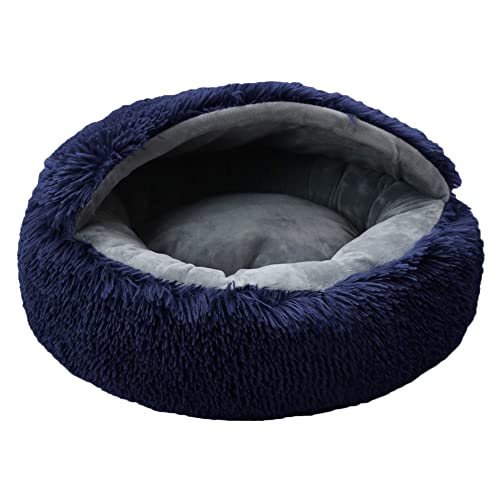 MISSMAO Rundes Katzenbett Tierbett Hundebett, Haustierbett Waschbar Warmes Kissen Flauschig Hundesofa Katzensofa rutschfest für kleine Katzen und Welpen,Marine,One Size(50x50x18cm) von MISSMAO