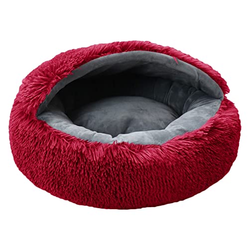 MISSMAO Rundes Katzenbett Tierbett Hundebett, Haustierbett Waschbar Warmes Kissen Flauschig Hundesofa Katzensofa rutschfest für kleine Katzen und Welpen,Rot,One Size(50x50x18cm) von MISSMAO