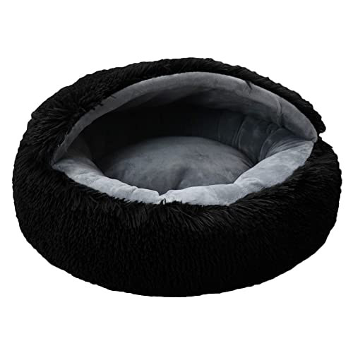 MISSMAO Rundes Katzenbett Tierbett Hundebett, Haustierbett Waschbar Warmes Kissen Flauschig Hundesofa Katzensofa rutschfest für kleine Katzen und Welpen,Schwarz,One Size(50x50x18cm) von MISSMAO