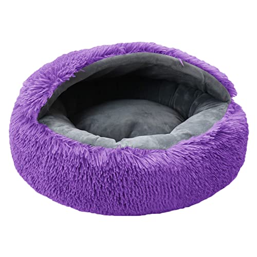 MISSMAO Rundes Katzenbett Tierbett Hundebett, Haustierbett Waschbar Warmes Kissen Flauschig Hundesofa Katzensofa rutschfest für kleine Katzen und Welpen,Violett,One Size(50x50x18cm) von MISSMAO