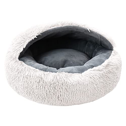 MISSMAO Rundes Katzenbett Tierbett Hundebett, Haustierbett Waschbar Warmes Kissen Flauschig Hundesofa Katzensofa rutschfest für kleine Katzen und Welpen,Weiß,One Size(50x50x18cm) von MISSMAO