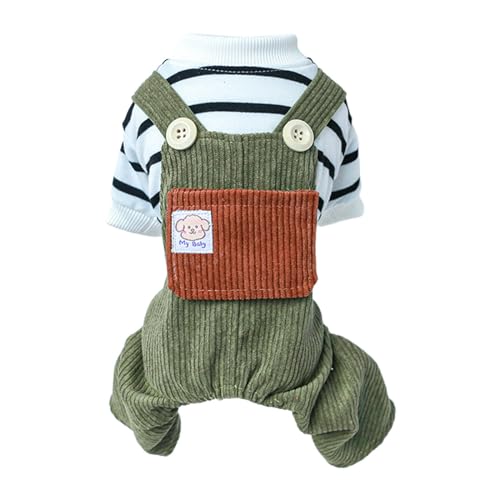 MISUVRSE Haustier Hund Hosenträger Hosen Pullover Pullover Streifen Grün Cordhose Hundekostüm Winter Frühling Kleidung Heimtierbedarf Haustierkostüme Für Kleine Hunde von MISUVRSE