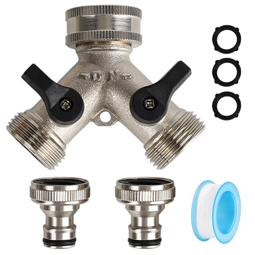 MIUUIPI Messing Gartenschlauch Verteiler, 2 Wege Verteiler 3/4 Zoll Y Verteiler, Wasserverteiler mit 2 Wasserhahn Adapter für Waschmaschine,Küche,Garten Wasserhähne von MIUUIPI
