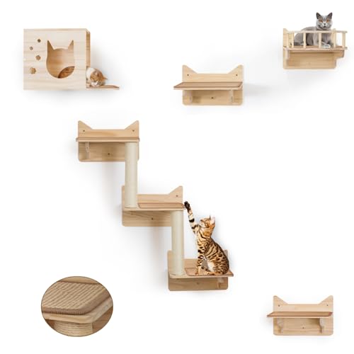 MIUZMORE 9 Stück Katzen-Wandregale und Sitzstangen für Wand, Haus, Aussichtsturm, 2 Sisal-Kratzstämme, 5-stufige Wandleiter, 7 Sisalmatte, ideale Ablagen für Wand - Stabile Katzenwandregale für große MIUZMORE 9 Stück Katzen-Wandregale und Sitzstangen für Wand, Haus, Aussichtsturm, 2 Sisal-Kratzstämme, 5-stufige Wandleiter, 7 Sisalmatte, ideale Ablagen für Wand - Stabile Katzenwandregale für große von MIUZMORE