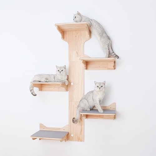 MIUZMORE Katzen-Wandregale, 8-teiliges Set Kiefer Katzenregale für Wand, inklusive Katzenwandstufen und Katzenkratzmatte, Katzenwandmöbel (SX-01) von MIUZMORE